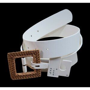 White Bonded Leather Belt With Woven Buckle By A New Day - Size L